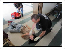 Students practicing trauma assessment